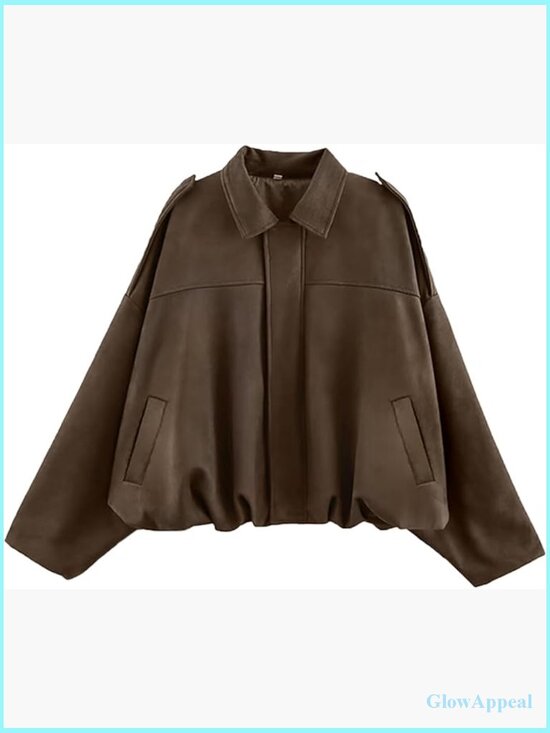 Jackets & Blazers - Faux Suede Bomber Jacket Oversized Cropped Lapel Motorcycle Style